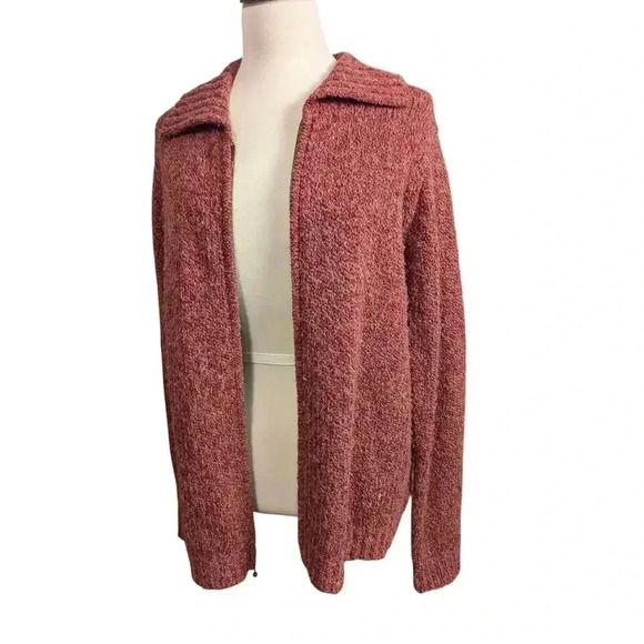 Croft & Barrow Women's Large Heather Mauve Full Zip Collared Knit Sweater - Picture 5 of 9